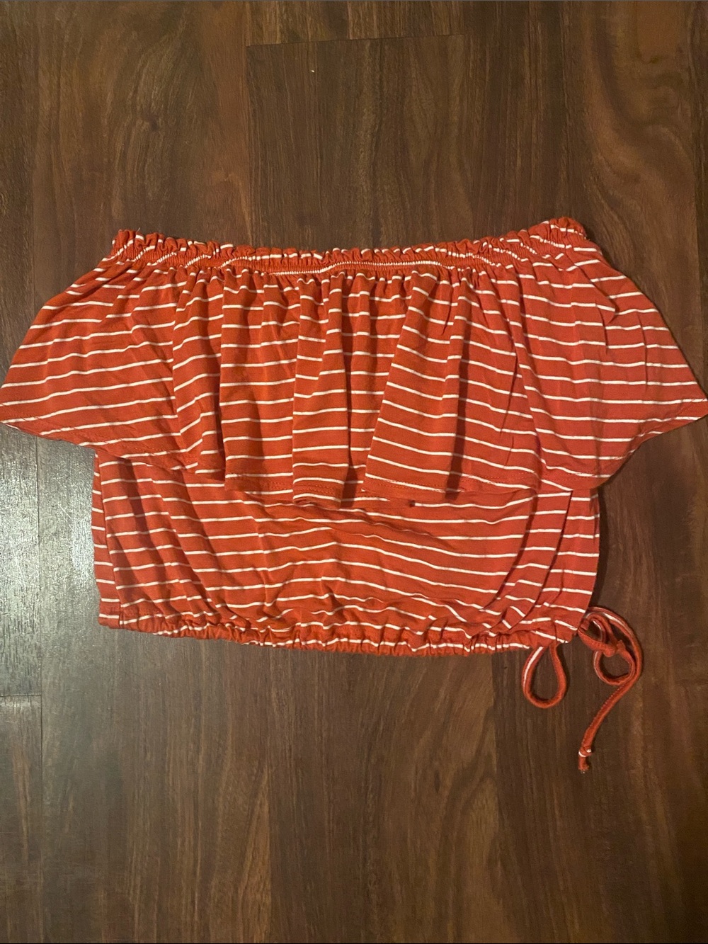 Abercrombie & Fitch Orange & White Striped Off-Shoulder Crop Top